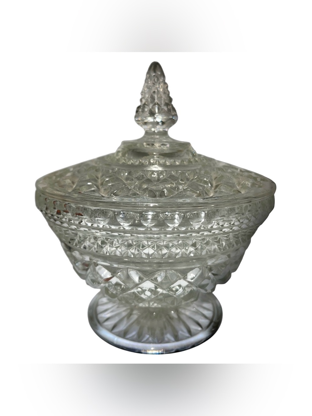 Vintage 70s Anchor Hocking Wexford Clear Glass Pedestal Candy Dish with Lid MCM